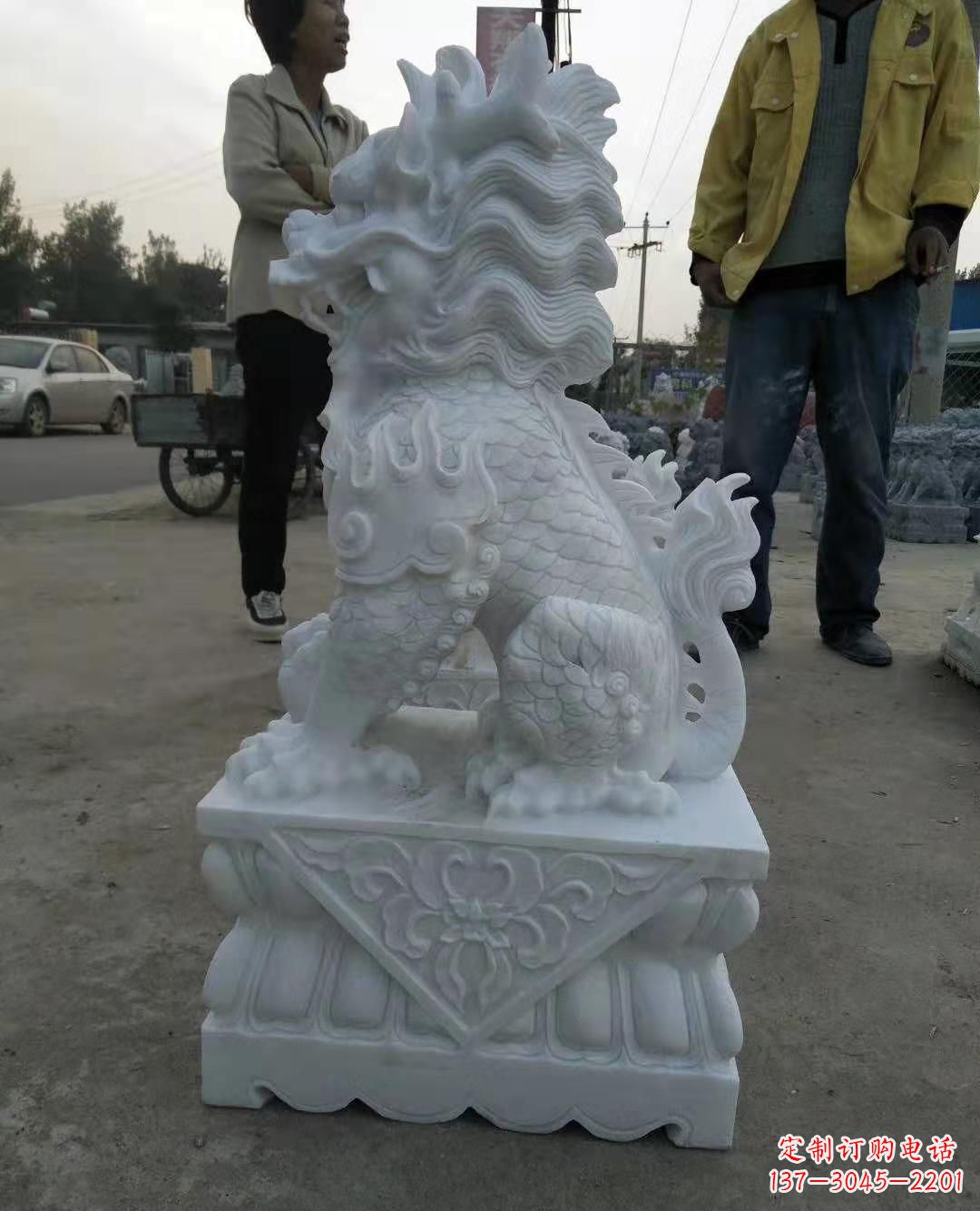 南通精致绝伦的汉白玉门口古代神兽镇宅麒麟雕塑