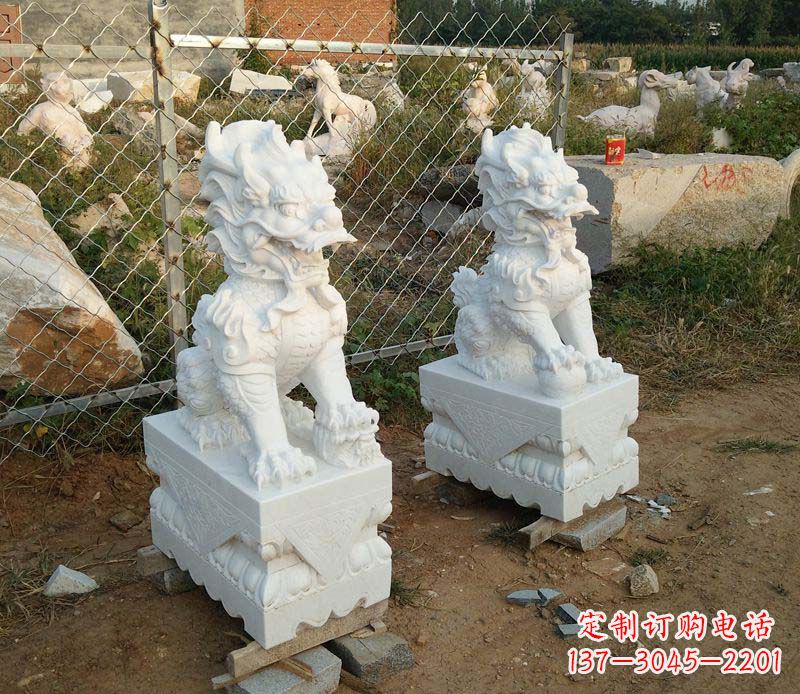 南通汉白玉门口踩球麒麟石雕