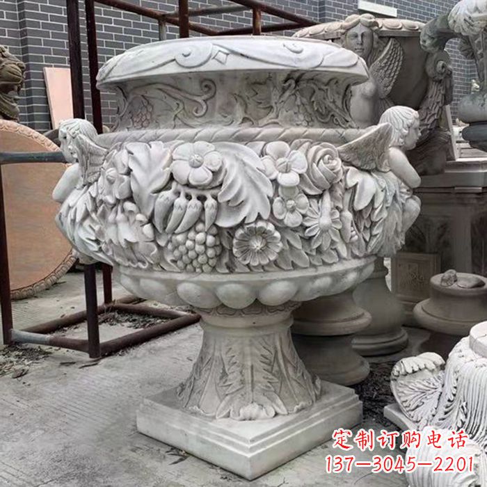 南通汉白玉欧式人物花盆雕塑