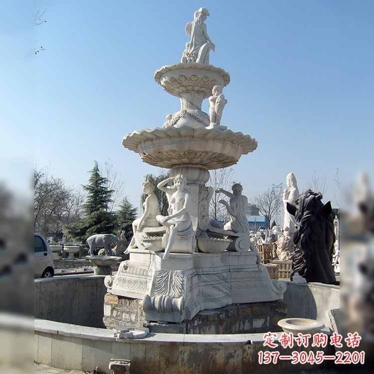 南通精美汉白玉欧式人物喷泉雕塑