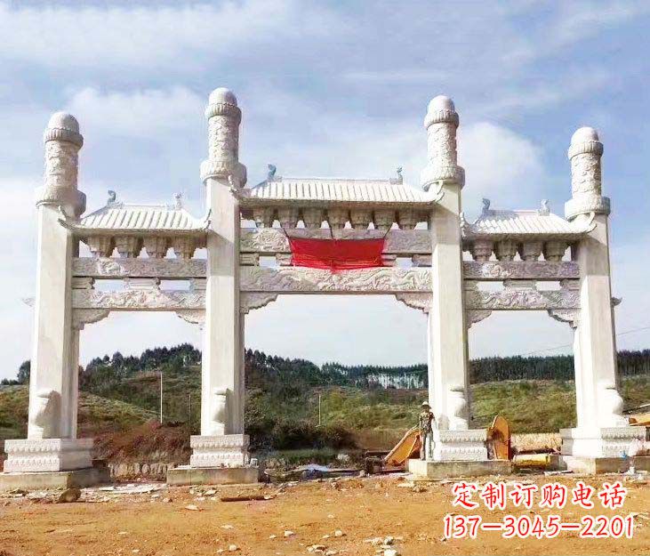 南通汉白玉三门牌坊石雕