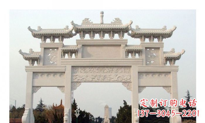 南通汉白玉三门石雕牌坊