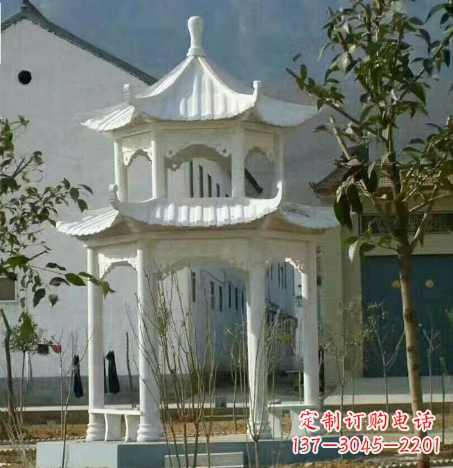 南通汉白玉双层凉亭石雕