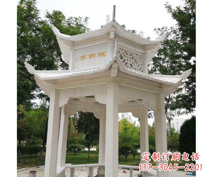 南通高雅典雅的汉白玉双层六角凉亭石雕