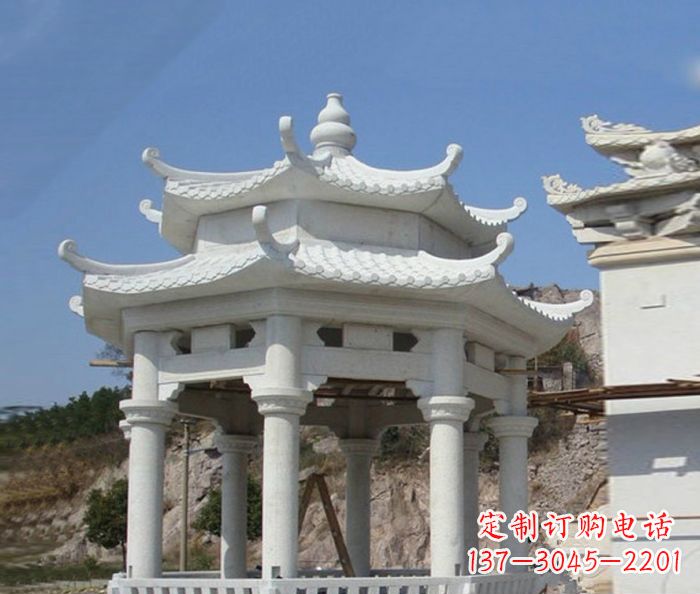 南通精美汉白玉双层石凉亭雕塑