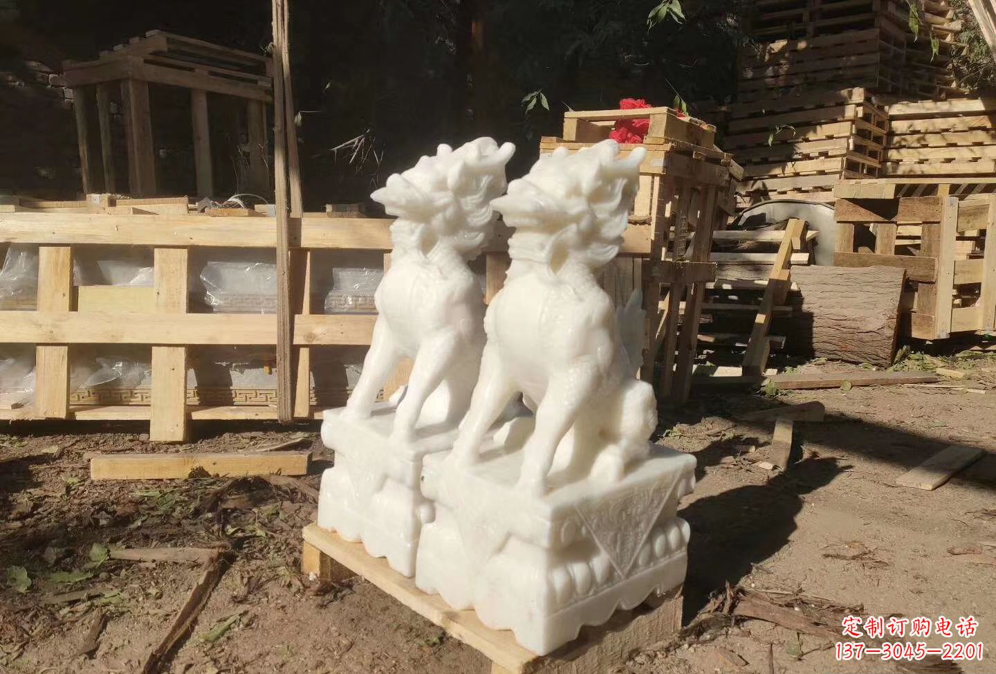 南通汉白玉手工麒麟雕塑,瑞气招财鼎盛