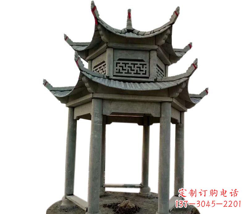 南通传统双层六角凉亭石雕