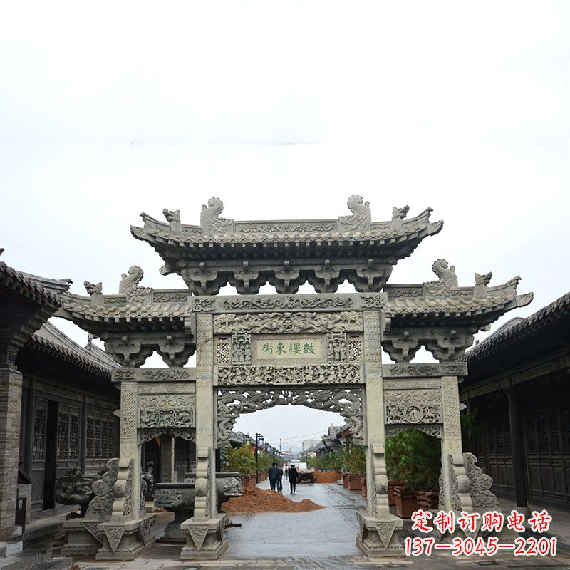 南通特色街道三门石雕牌楼雕塑