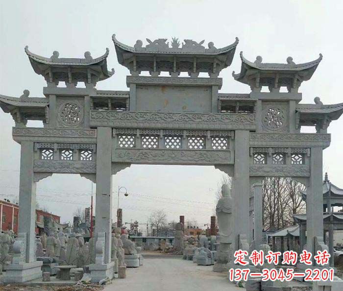 南通三门牌坊石雕，精美汉风石雕装饰景区