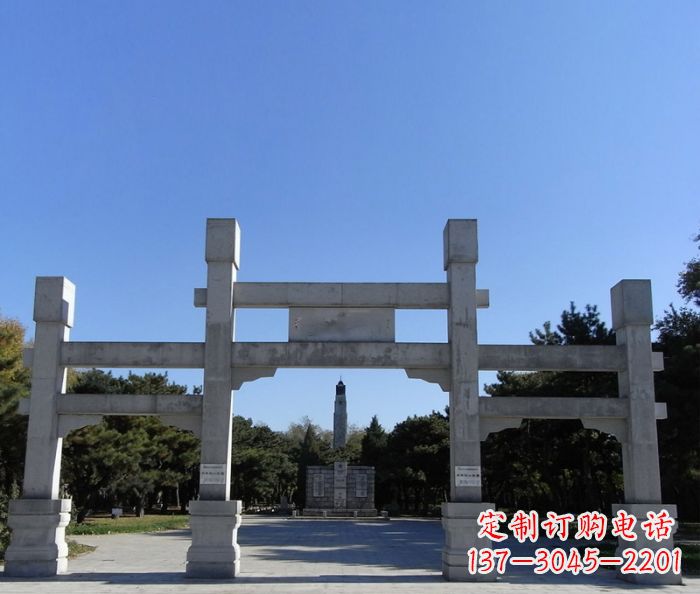 南通景区三门牌坊石雕_2