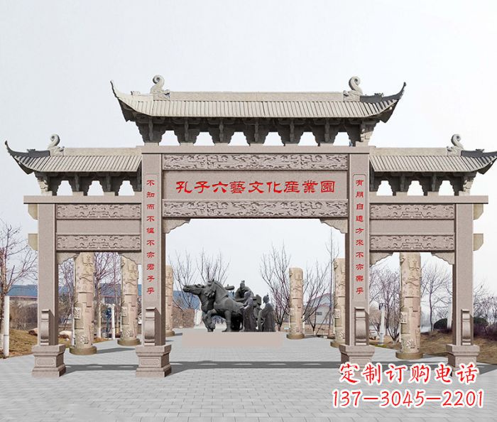南通景区三门石雕牌坊-高质美观可靠的雕塑装置
