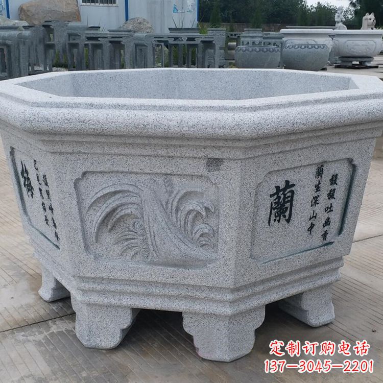 南通原木质材料的精美砂岩花盆雕塑