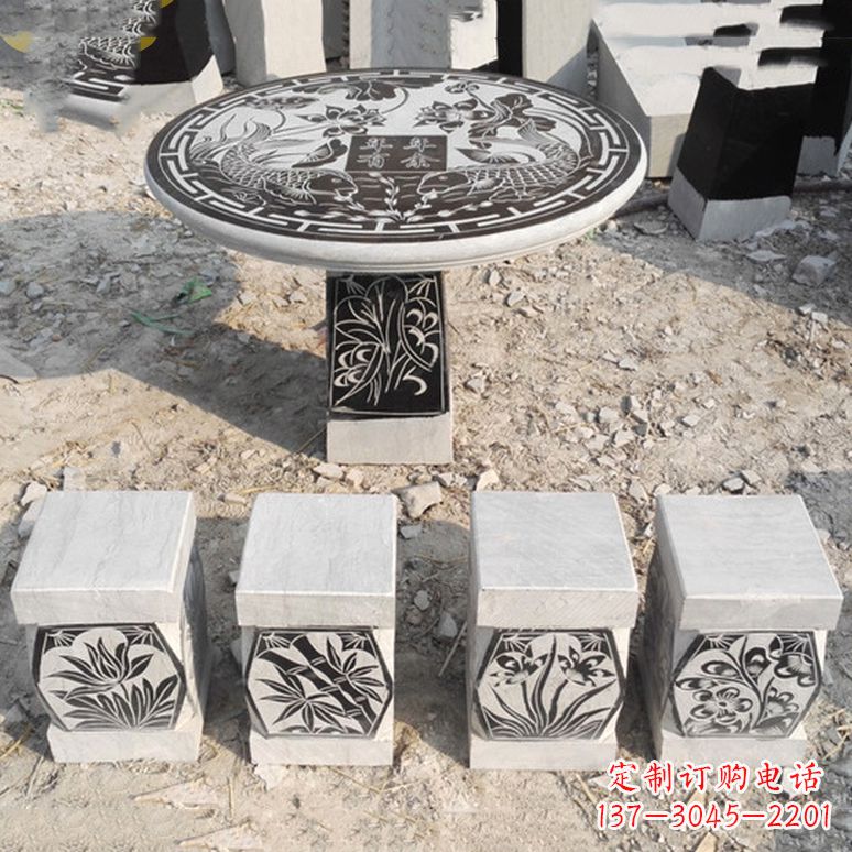 南通梅兰竹菊仿古方石桌凳雕塑,古朴典雅