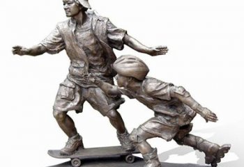 南通激情滑板，艺术雕塑：城市滑冰男孩铜雕