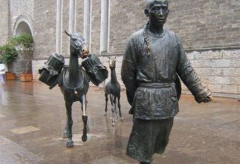 南通中领雕塑专业定制古代人物小品毛驴铜雕
