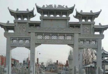 南通三门牌坊石雕，精美汉风石雕装饰景区