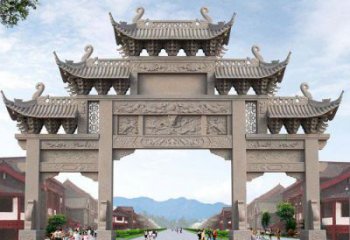 南通景区三门石雕牌楼——精美雕塑定制