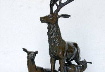 南通艺术之美，母子鹿驯鹿铜雕