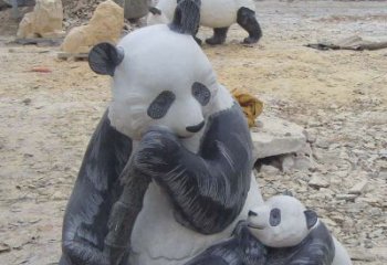南通母子熊猫石雕仿真动物雕塑