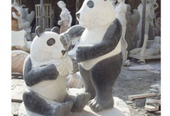 南通母子熊猫石雕，传达真挚的亲情
