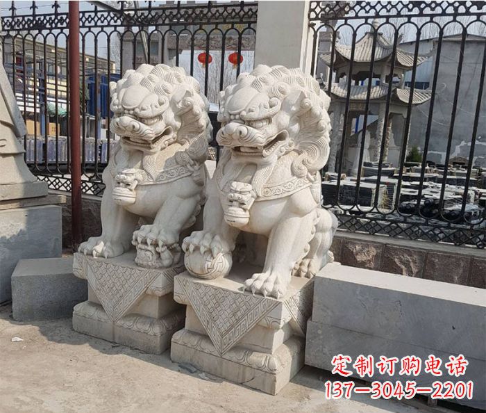南通企业景观大理石狮子石雕 (11)