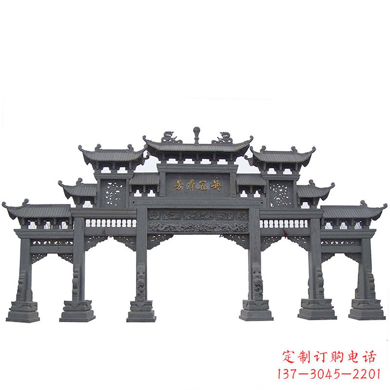 南通青石仿古五门石雕牌楼