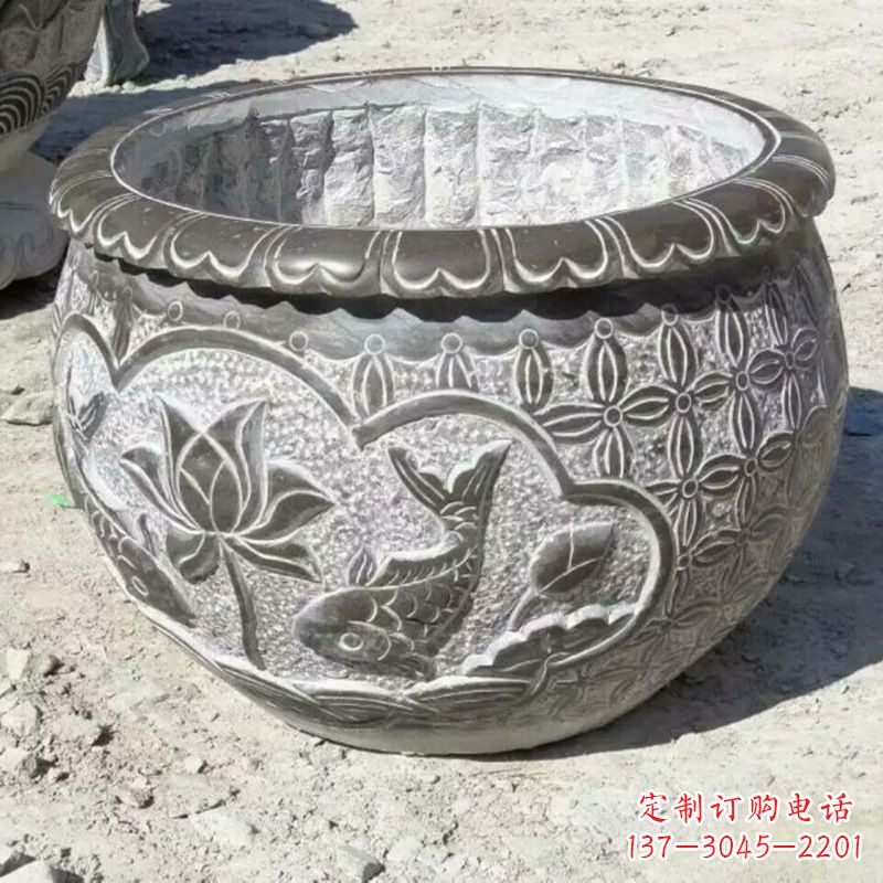 南通青石浮雕水缸