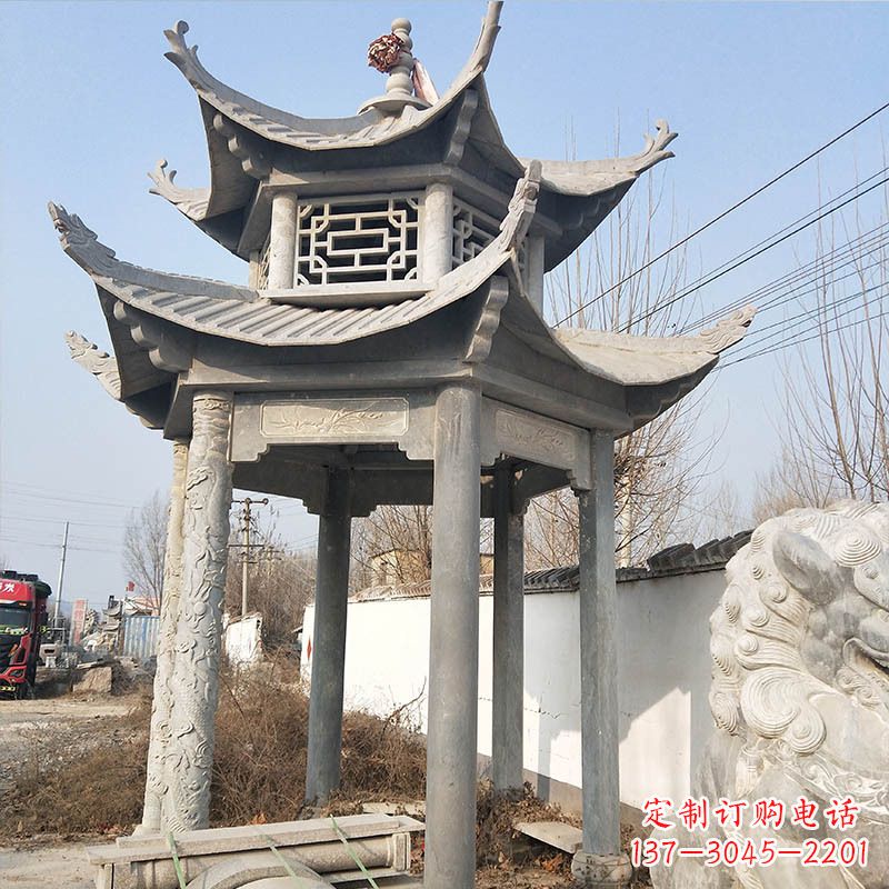 南通典雅精美的青石六角石凉亭雕塑