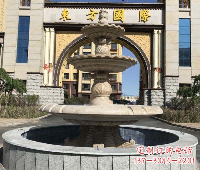 南通三层欧式喷泉石雕,为小区增添质感