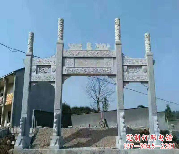 南通三门仿古牌坊石雕,精致雕刻典雅之美
