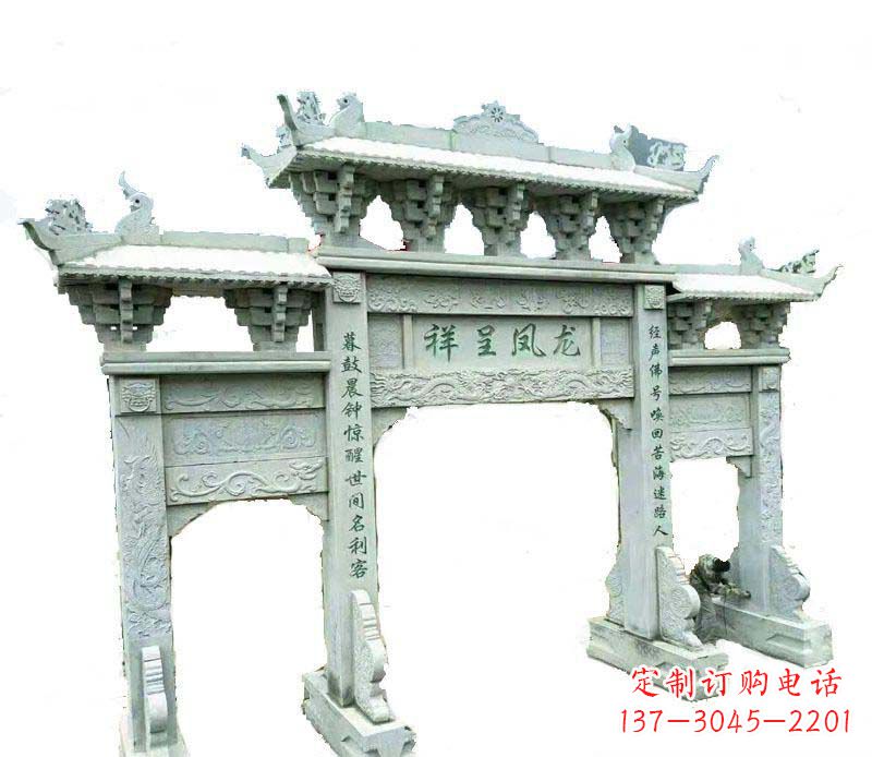 南通中领雕塑：三门牌坊石雕