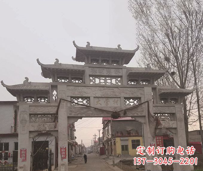南通三门五楼牌坊石雕 (3)