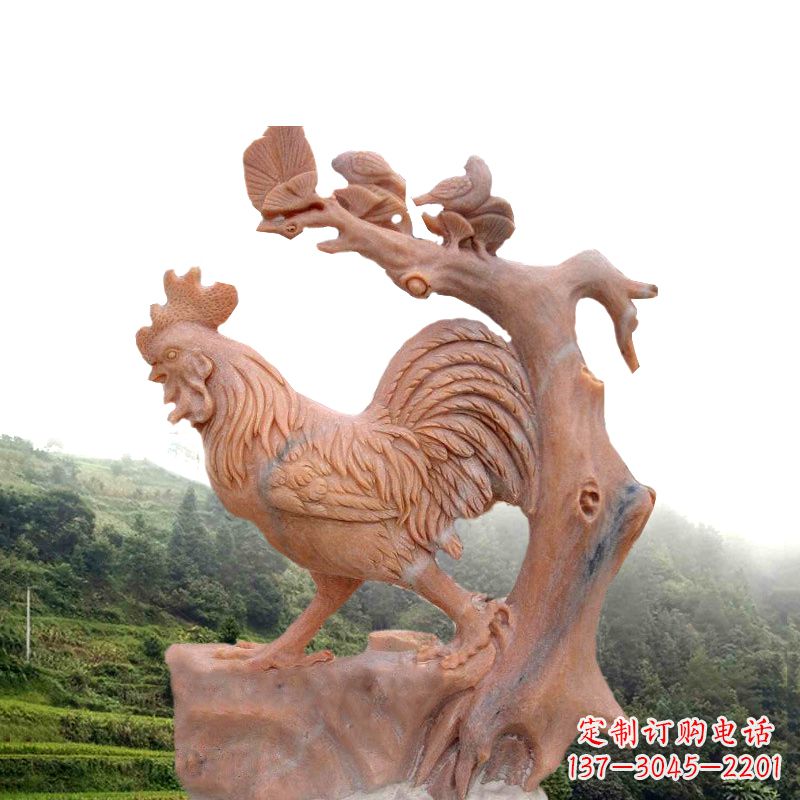 南通中领雕塑:酉鸡晚霞红石动物雕塑