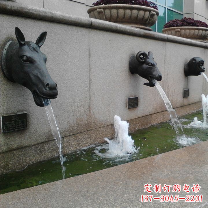 南通十二生肖兽首流水水景铜雕
