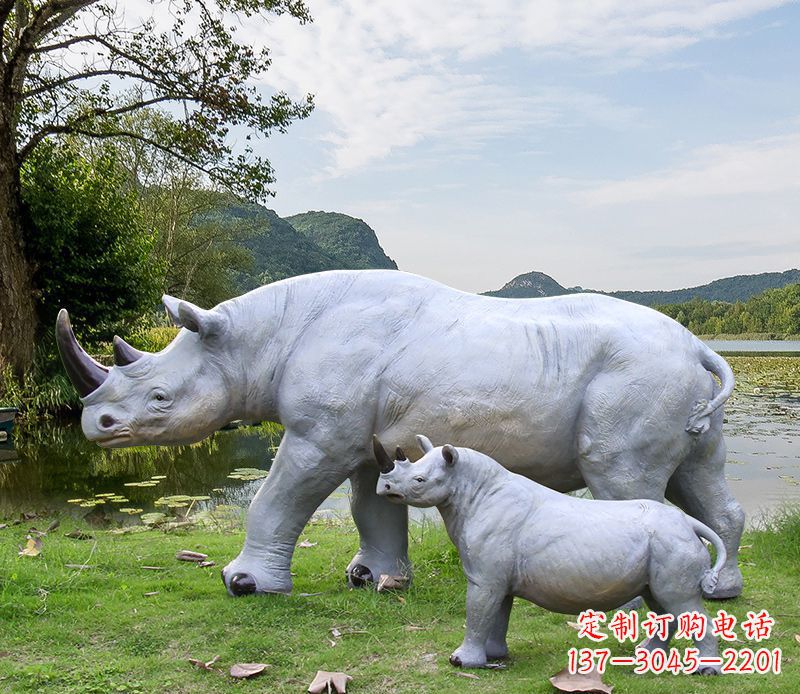 南通石雕犀牛母子雕塑