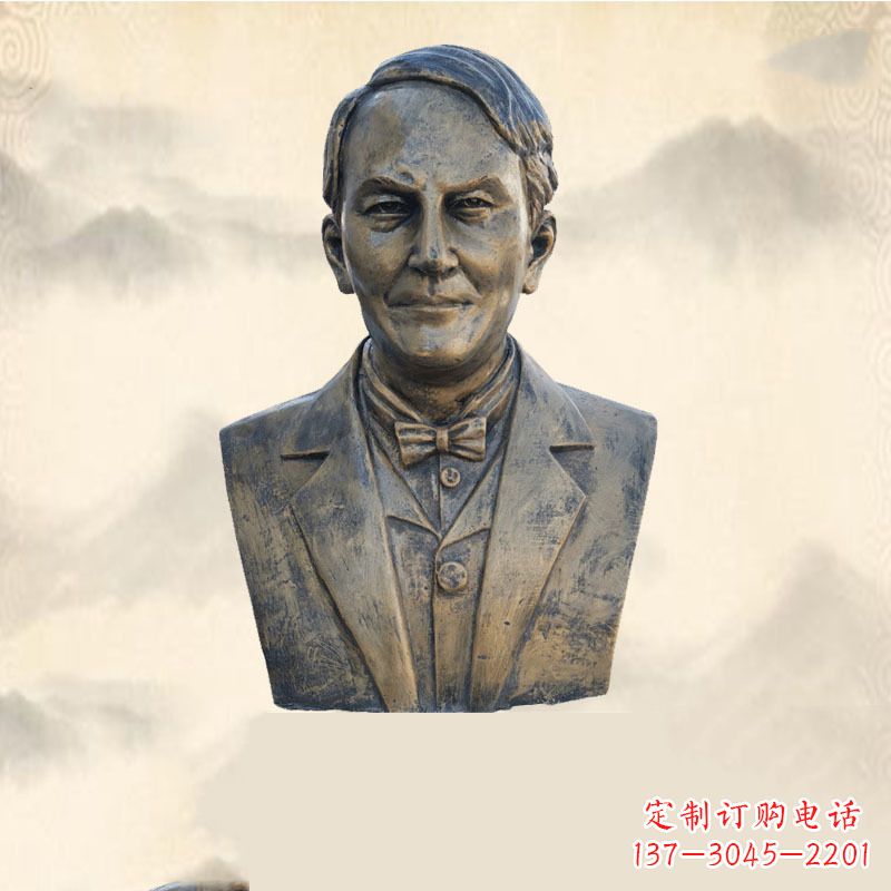 南通世界名人爱迪生纯铜头像雕塑-学校校园名人系列雕塑