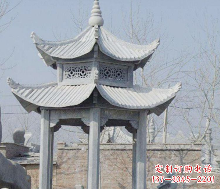 南通双层仿古六角凉亭石雕