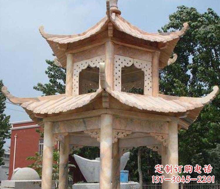 南通双层晚霞红凉亭石雕