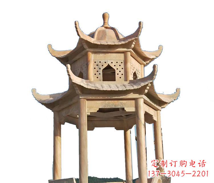南通双层晚霞红凉亭石雕 (2)