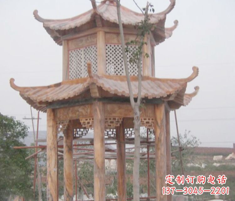 南通双层晚霞红石凉亭石雕 (2)