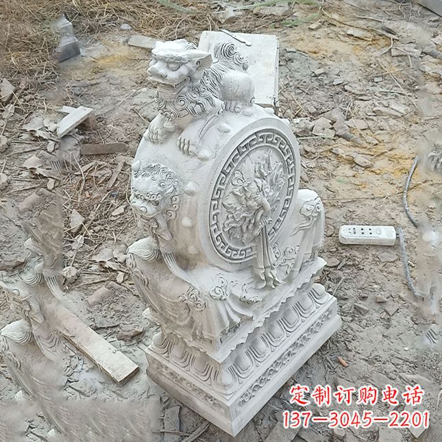 南通双龙石雕门墩汉白玉狮子头