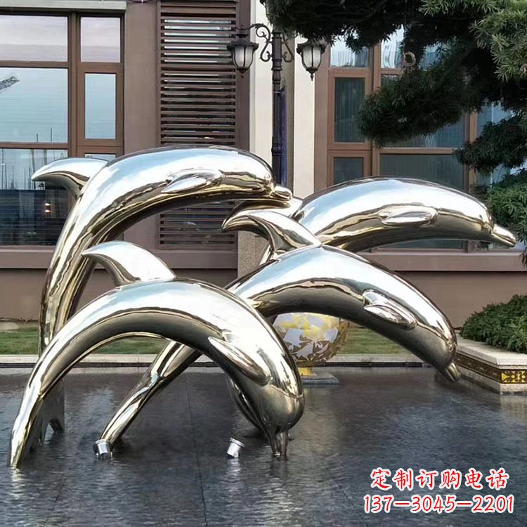 南通水景不锈钢海豚雕塑-城市广场创意动物雕塑