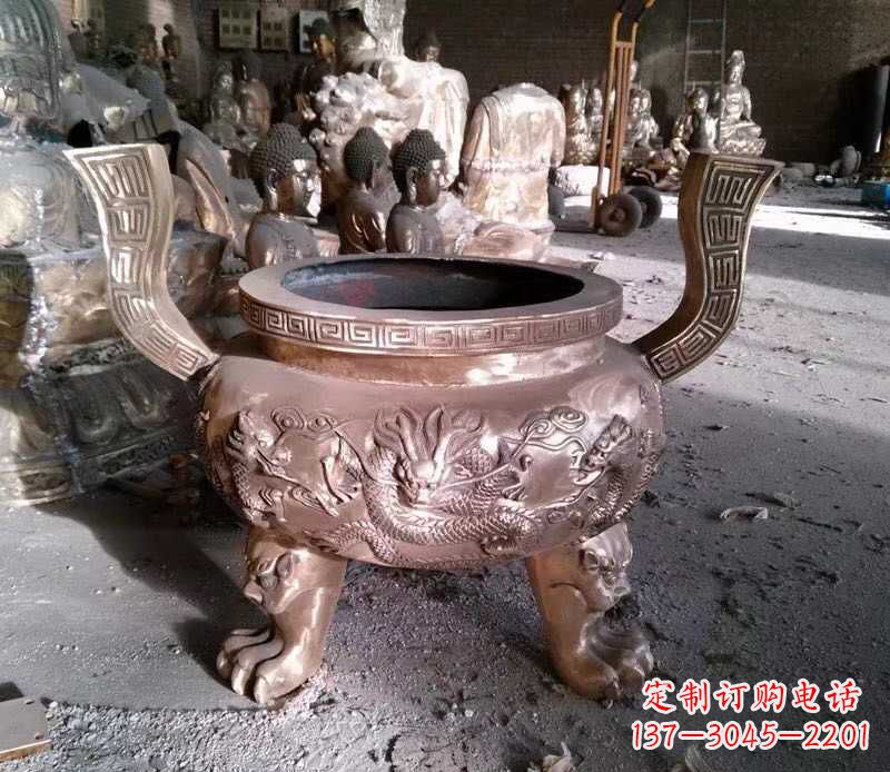 南通寺庙龙浮雕圆铜雕香炉