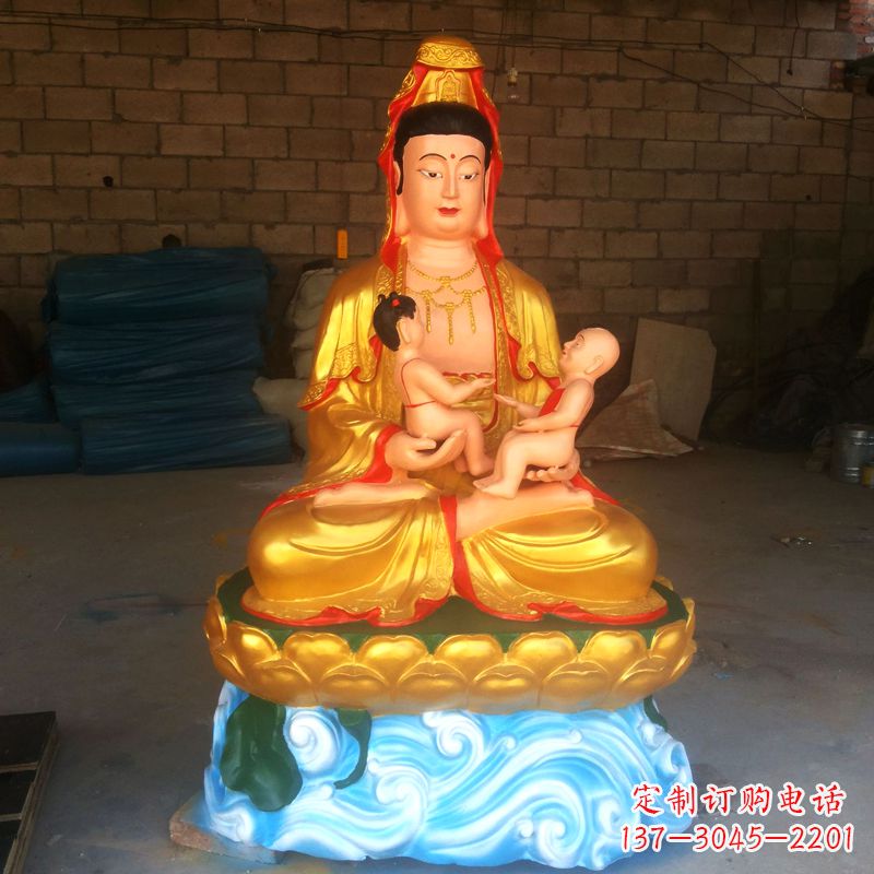 南通送子观音彩绘漆金雕塑