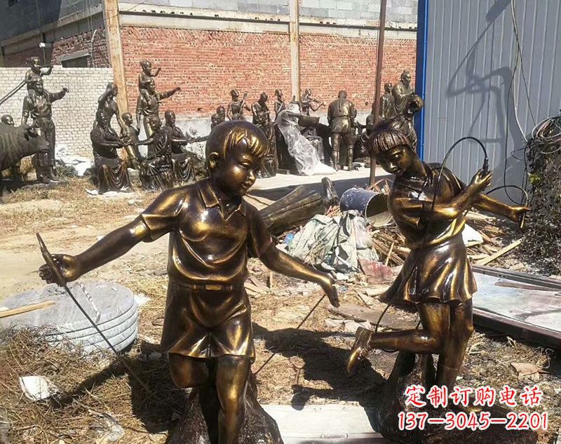 南通跳绳的儿童铜雕