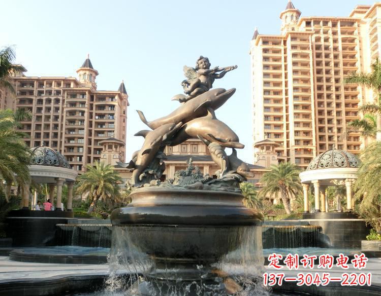 南通跳跃的海豚和小天使喷泉铜雕