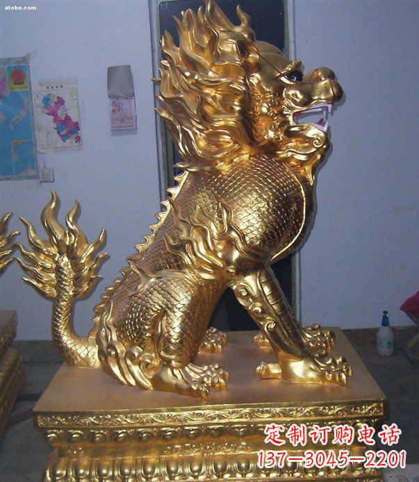 南通贴金麒麟招财神兽铜雕