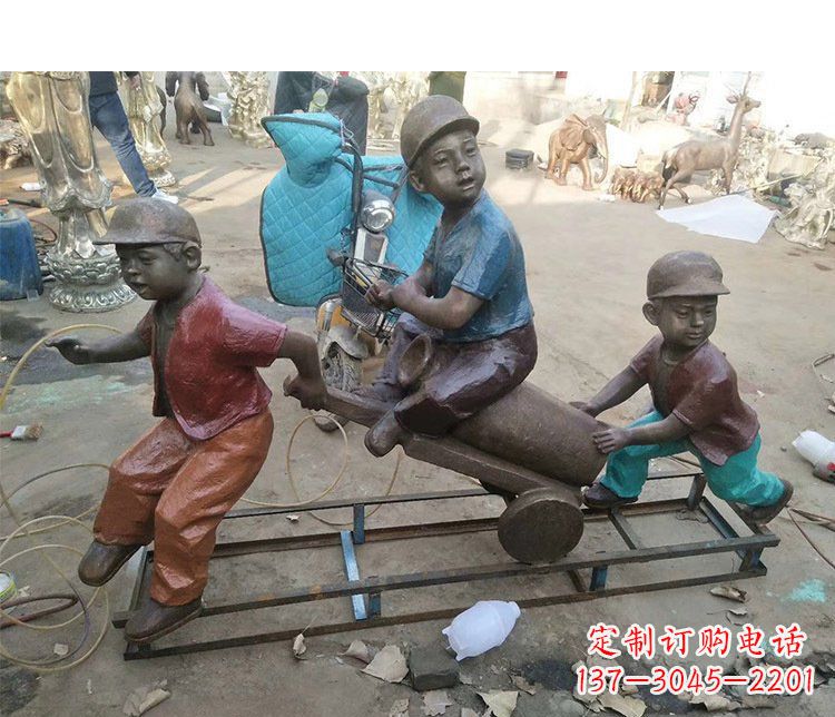 南通铜雕彩绘庭院玩耍儿童雕塑