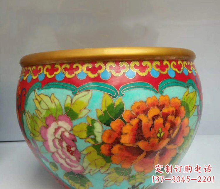 南通铜雕彩绘庭院装饰景观水缸雕塑