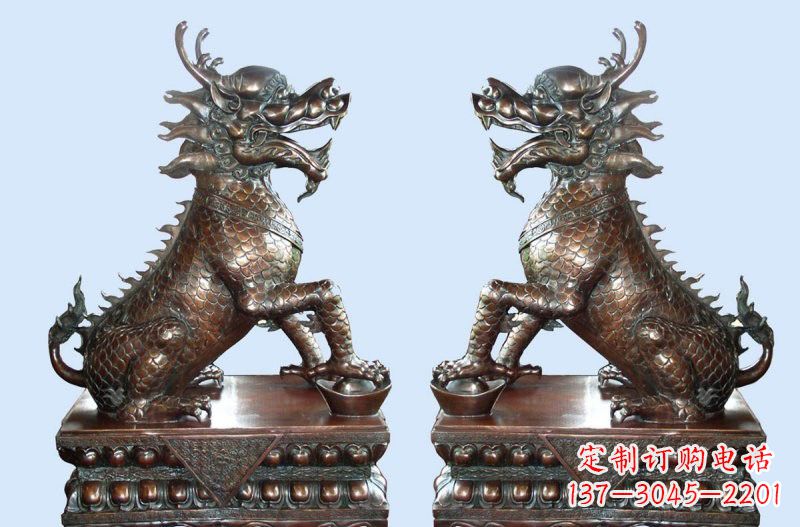 南通铜雕踩元宝招财麒麟